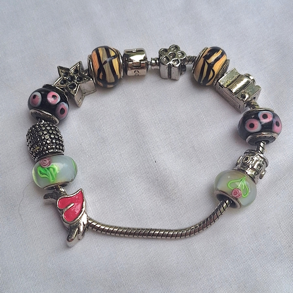 AUTHENTIC PANDORA  CHARM BRACELET - 12 CHARMS - 925 STERLING SILVER